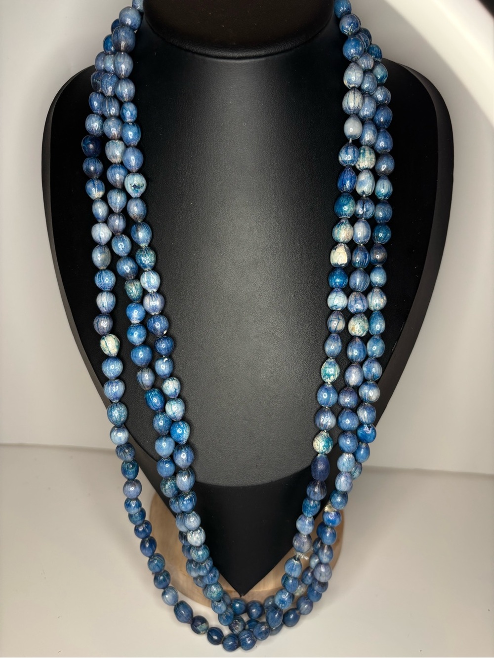 Flapper Necklace Blue Dyed Natural Seed Bead 82” Long Opera Boho Layering